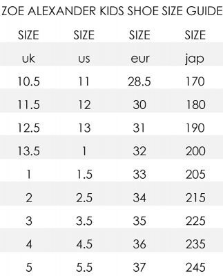 Zoe Ltd Size Chart