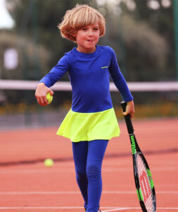 cobalt blue girls tennis leggings in cotton with ball pocket zoe alexander