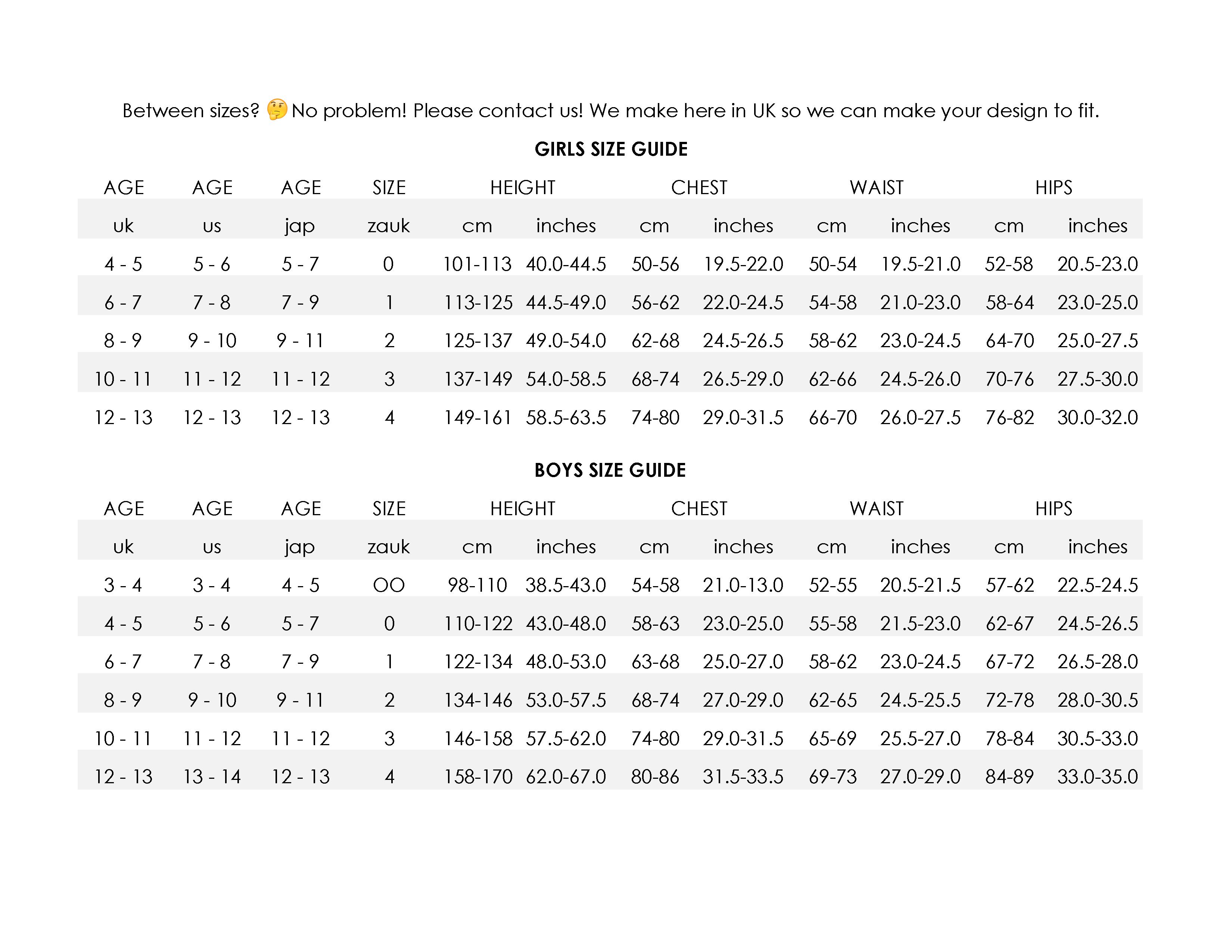 tennis clothes size guide girls boys zoe alexander uk