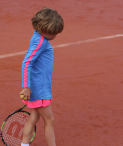blue tennis top with pink stripe zoe alexander long sleeve