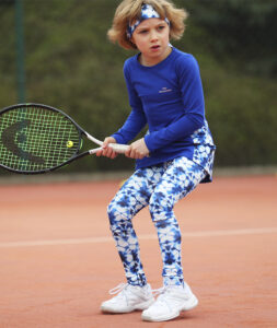 blue hex long sleeve top blue print tennis leggings Zoe Alexander hex