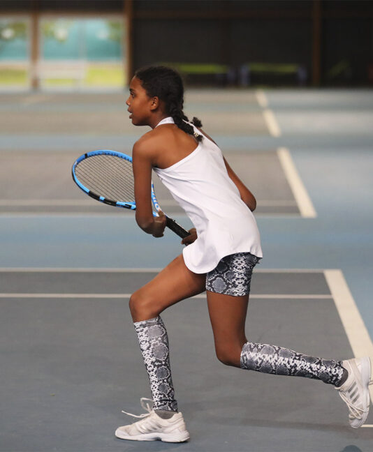black snakeskin tennis shorts with ball pocket girls Zoe Alexander
