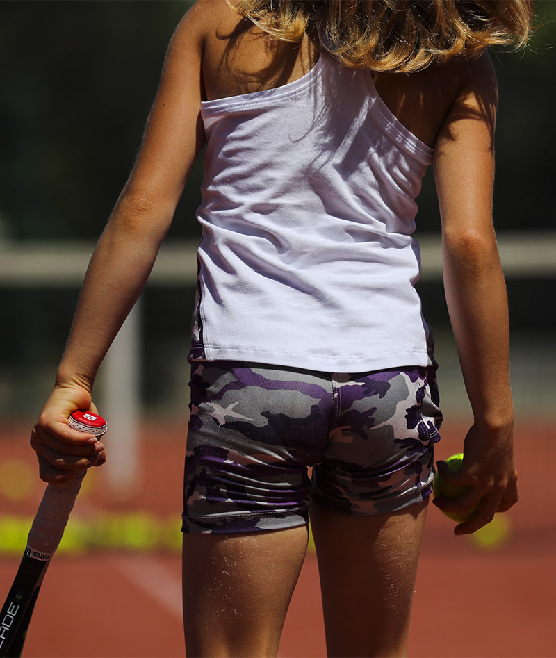 Girls Tennis Shorts Camo Violet by Zoe Alexander UK
