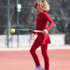 girls red tennis performance leggings with ball pocket fleece lined zoe alexander uk