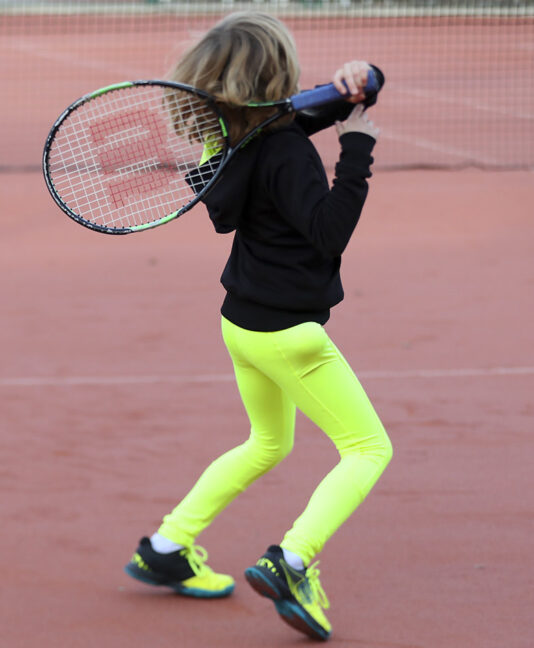 Girls Black Long Tennis Leggings Ball Pocket Fleece Lined