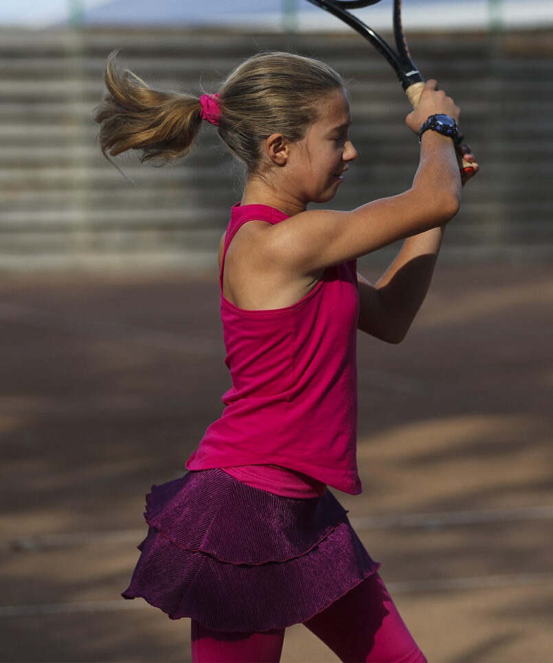 girls layered tennis skirt plisse in fuchsia by zoe alexander