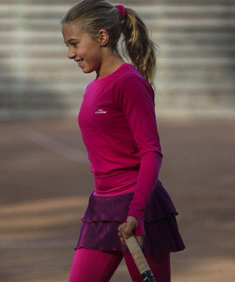 girls tennis skirt fuchsia plisse pleat burgundy by zoe alexander